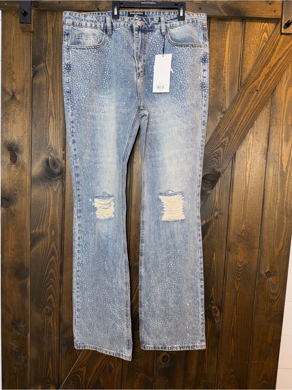 NWT Mixed Emotion Rhinestone‎ Jeans Distressed Streetwear Rockstar Sz 38